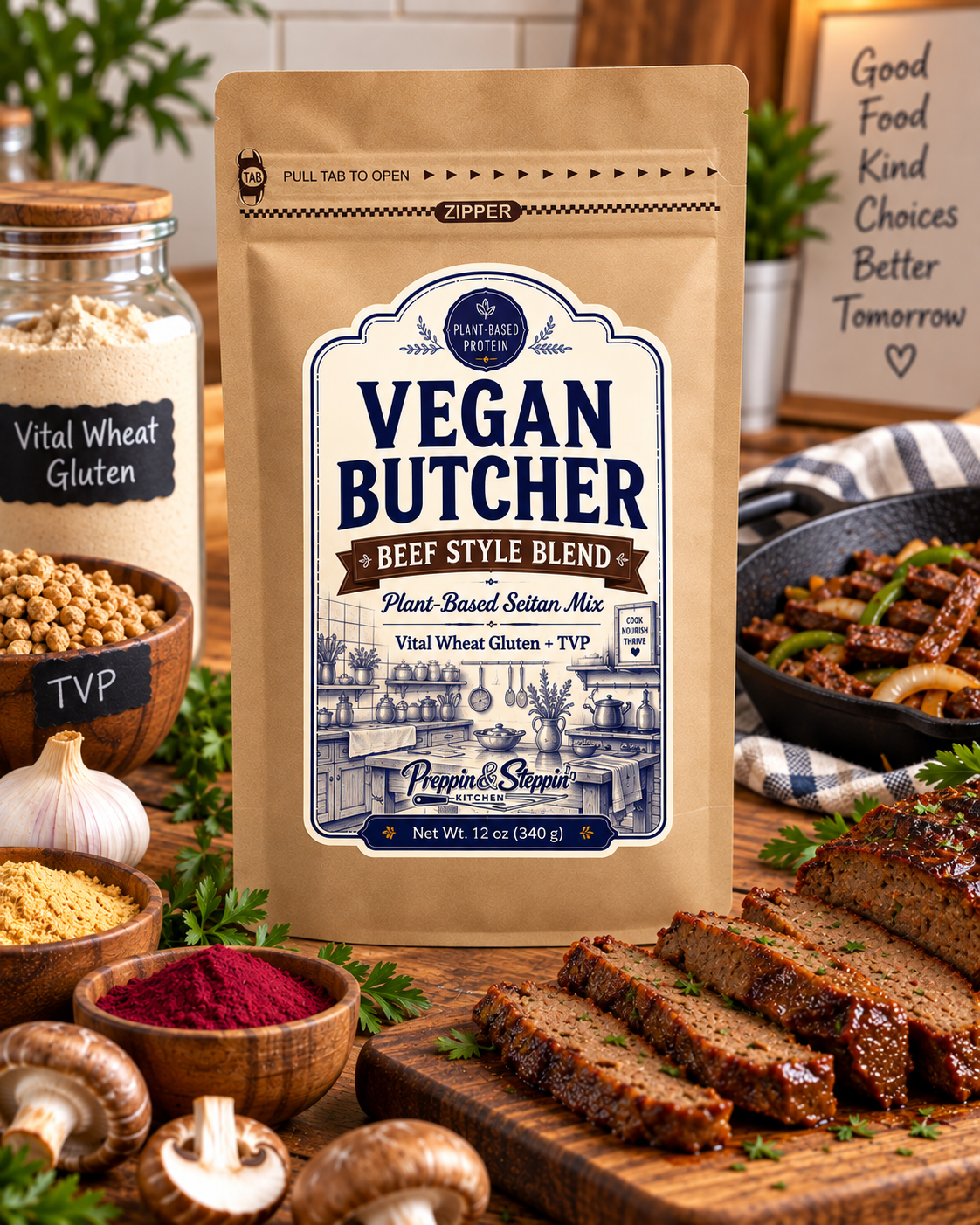 Vegan Beef Style Seitan Mix – Plant-Based Meat, 12 oz