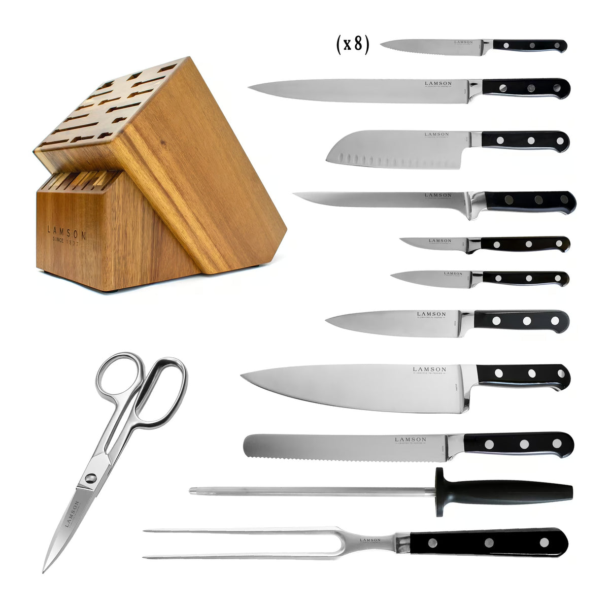 Lamson Premier Forged 20-Piece Knife Block Set - Midnight, Acacia, Serrated Edge